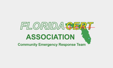 Florida CERT Association logo: green 'FLORIDA CERT' text with an orange 'CERT' overlaid on a green Florida map outline, plus the 'Community Emergency Response Team' tagline.
