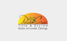 Paradise Coast Title & Escrow Co. logo with a yellow-orange sun over palm trees and the tagline 'Quick, Accurate Closings.'