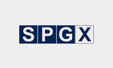 Logo with the letters S, P, G, and X in white on four blue square tiles arranged in a row.